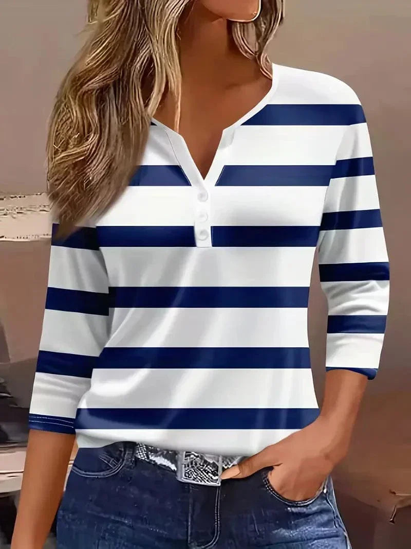 Amelia Striped V-Neck Blouse |  Women's Top