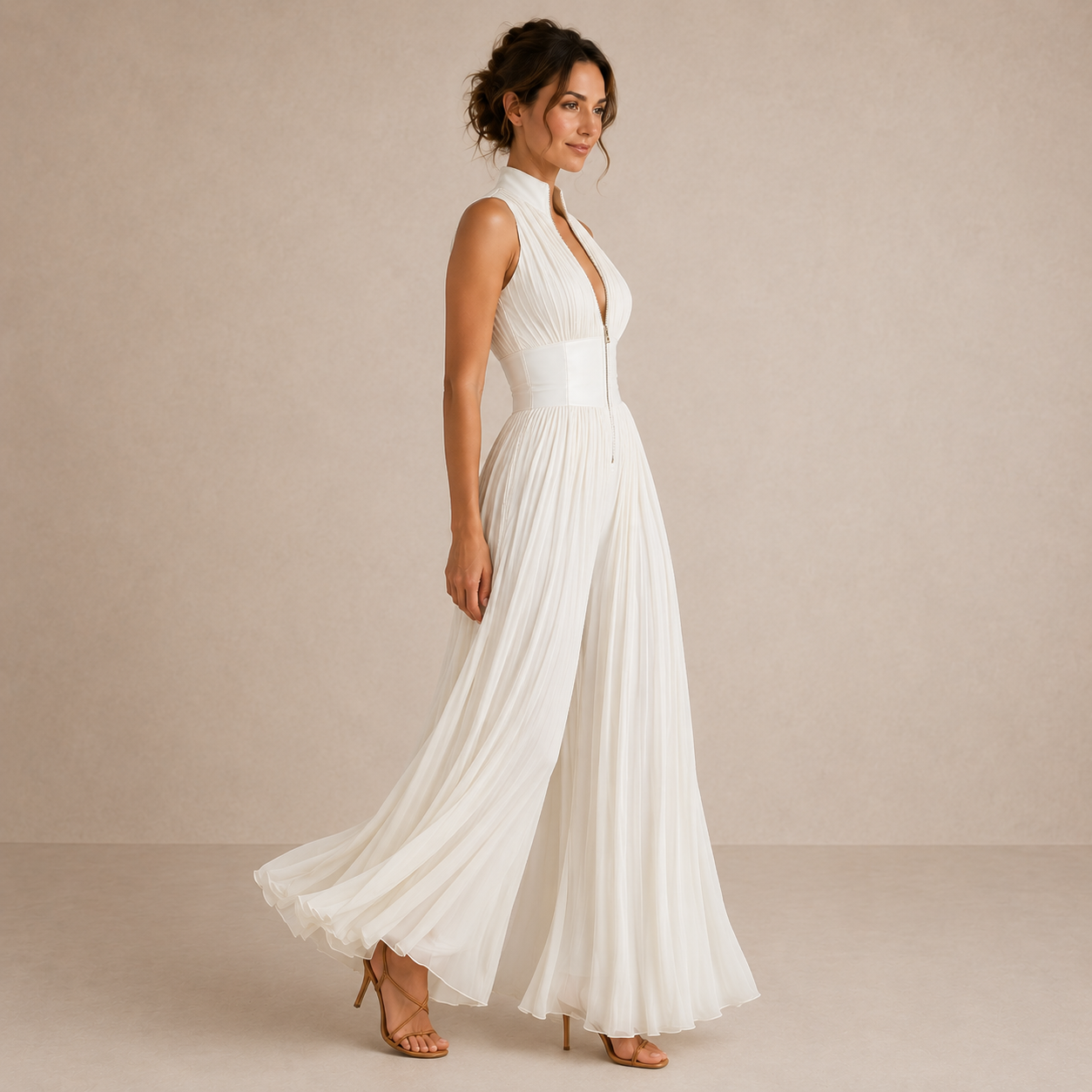 Chiffon Pleated Wide-Leg Set | Women's Outfit